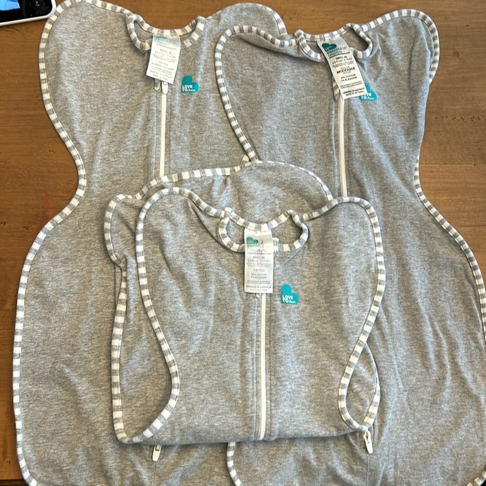 Love to dream swaddles size small. Will sell as a set or individually.